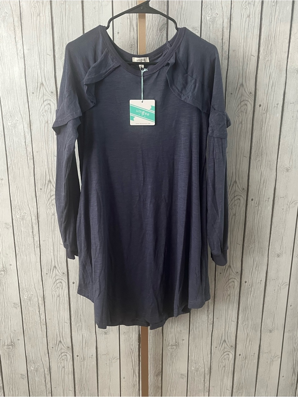 Umgee Ruffle Sleeve Tunic Dress Navy blue Slub Knit Women's Size Small NWT
